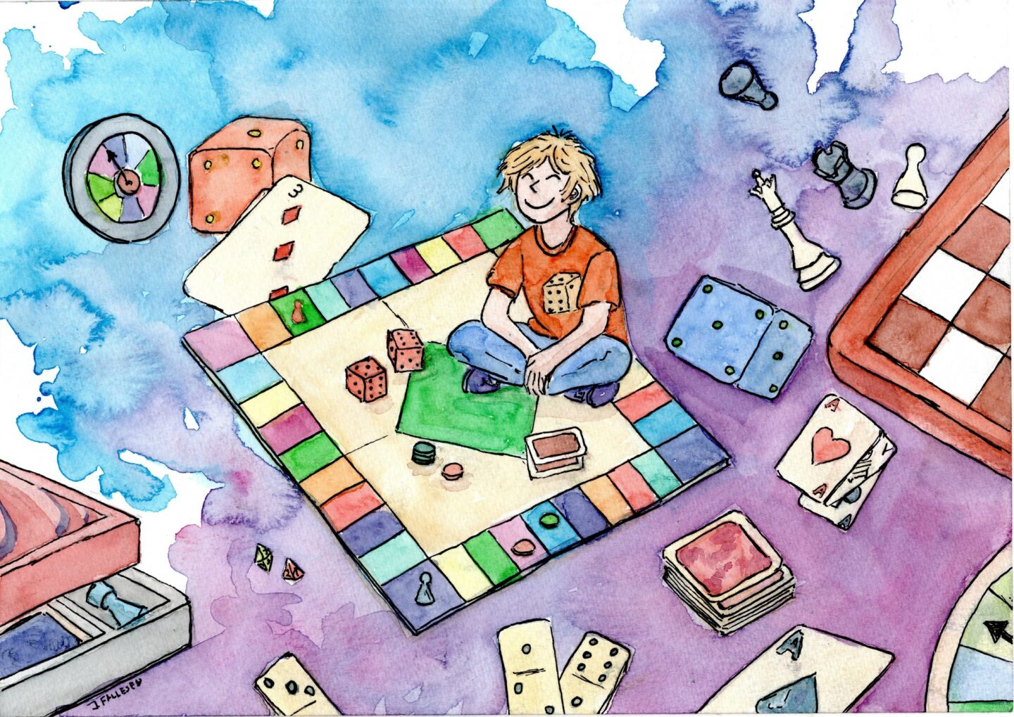 Aquarelle d'un enfant en train de jouer